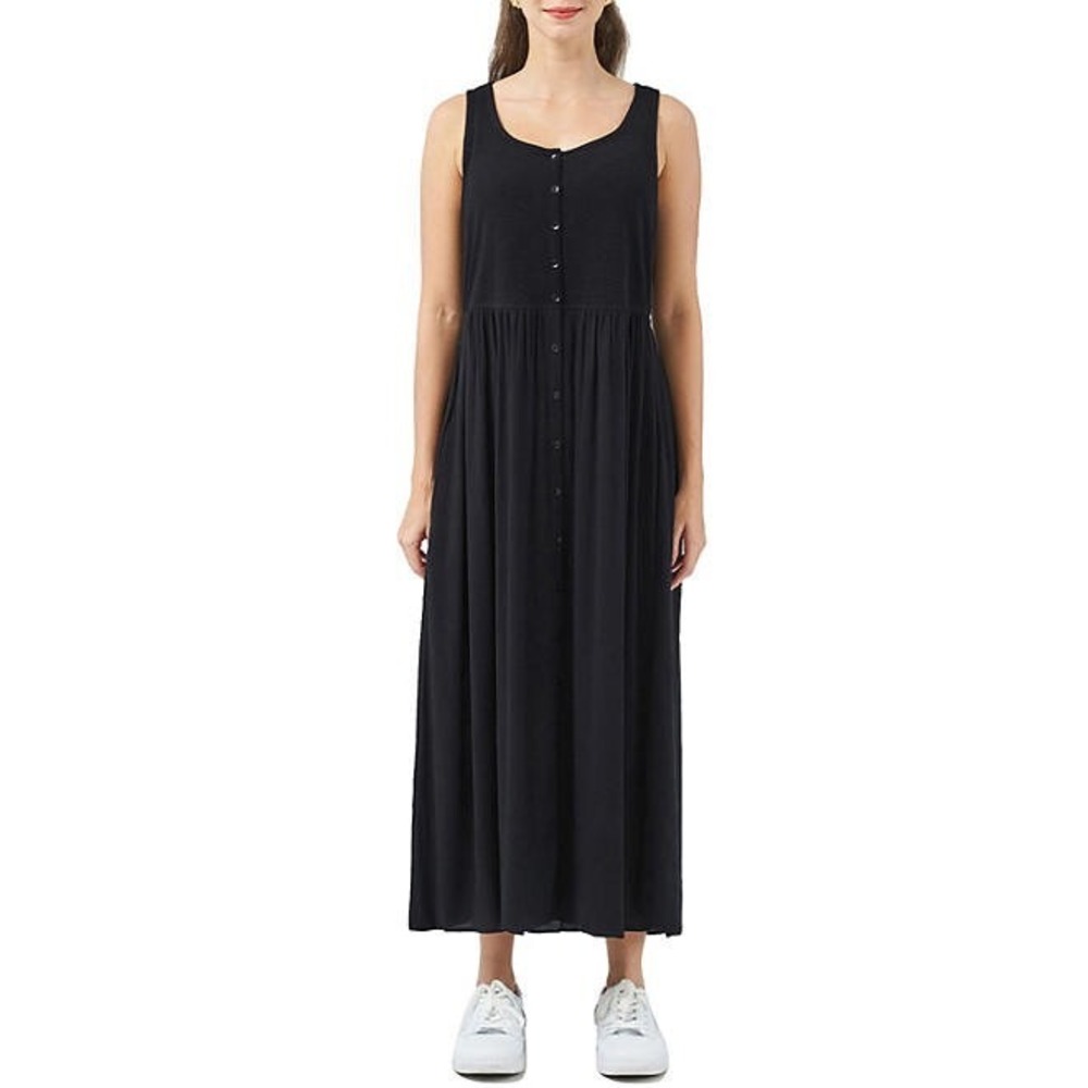 Frye Ladies Button Front Midi Dress Black Sleeveless Pockets Size S NWT